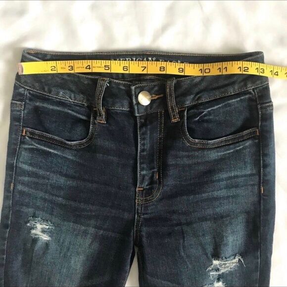 American Eagle Jeans Jegging Hi Rise Super Stretch Skinny 2 2R 26 x29 Ripped AEO - Picture 7 of 12